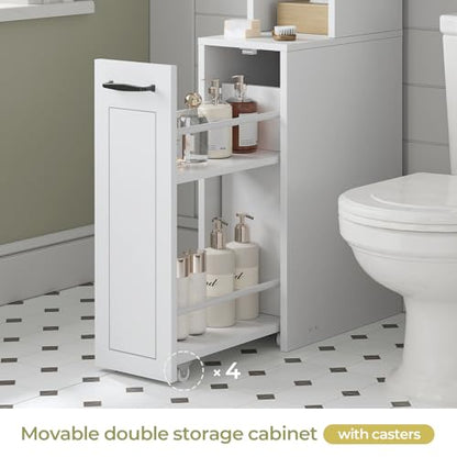 Over The Toilet Storage Cabinet with Pulley, Bathroom Storage Cabinet, with Adjustable Shelf and Open Shelf for Bathroom, Restroom, Laundry, White