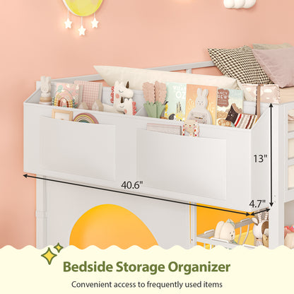 Low Loft Bed Twin Size with 8 Storage Drawers, Twin Loft Bed with LED Lights and Play Zone, Metal Loft Bed with Under-bed Play Space, No Box Spring Needed, White