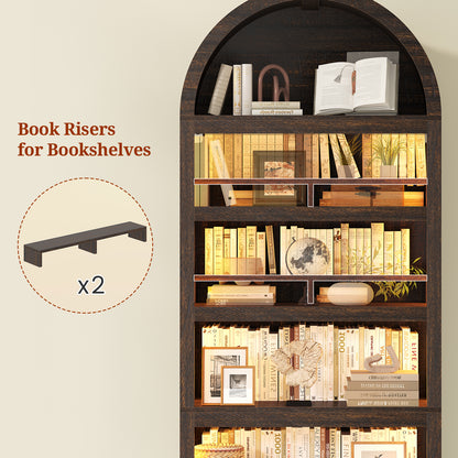 79.4" Tall Arched Cabinet, Modern 7-Tier Bookshelf with RGB Light and Adjustable Shelf, Brown