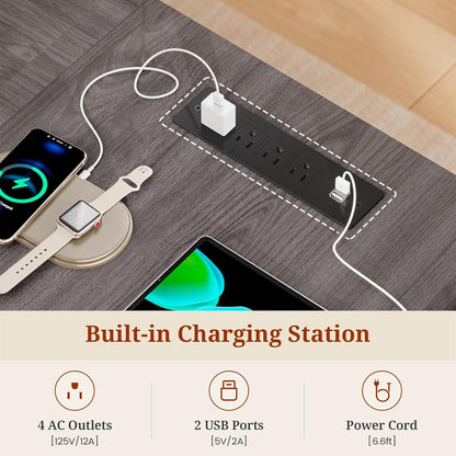 70.9" Executive Desk with Power Outlet, Large Office Desk with Lateral File Cabinet, Modern Computer Desk, Gray