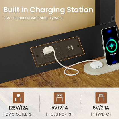 Twin Size Loft Bed with Desk and Pegboard, Metal Bed Frame with Storage Hamper, Cloth Rack, Power Outlet and LED Lighted, No Box Spring Needed, Black