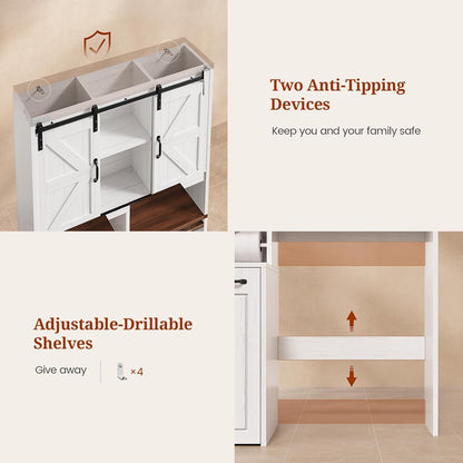 Farmhouse Over The Toilet Storage Cabinet with Pulley, Bathroom Storage Cabinet with Adjustable Shelf and Open Shelf for Bathroom, Restroom, Laundry, White Brown