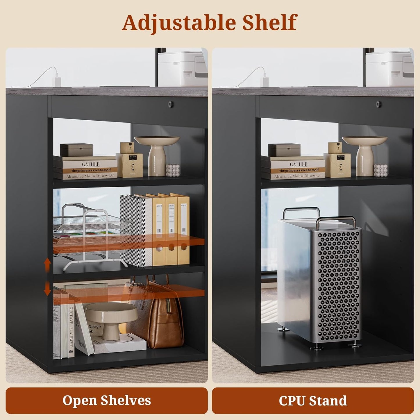 70.9" Executive Desk with Power Outlet, Large Office Desk with Lateral File Cabinet, Modern Computer Desk, Gray