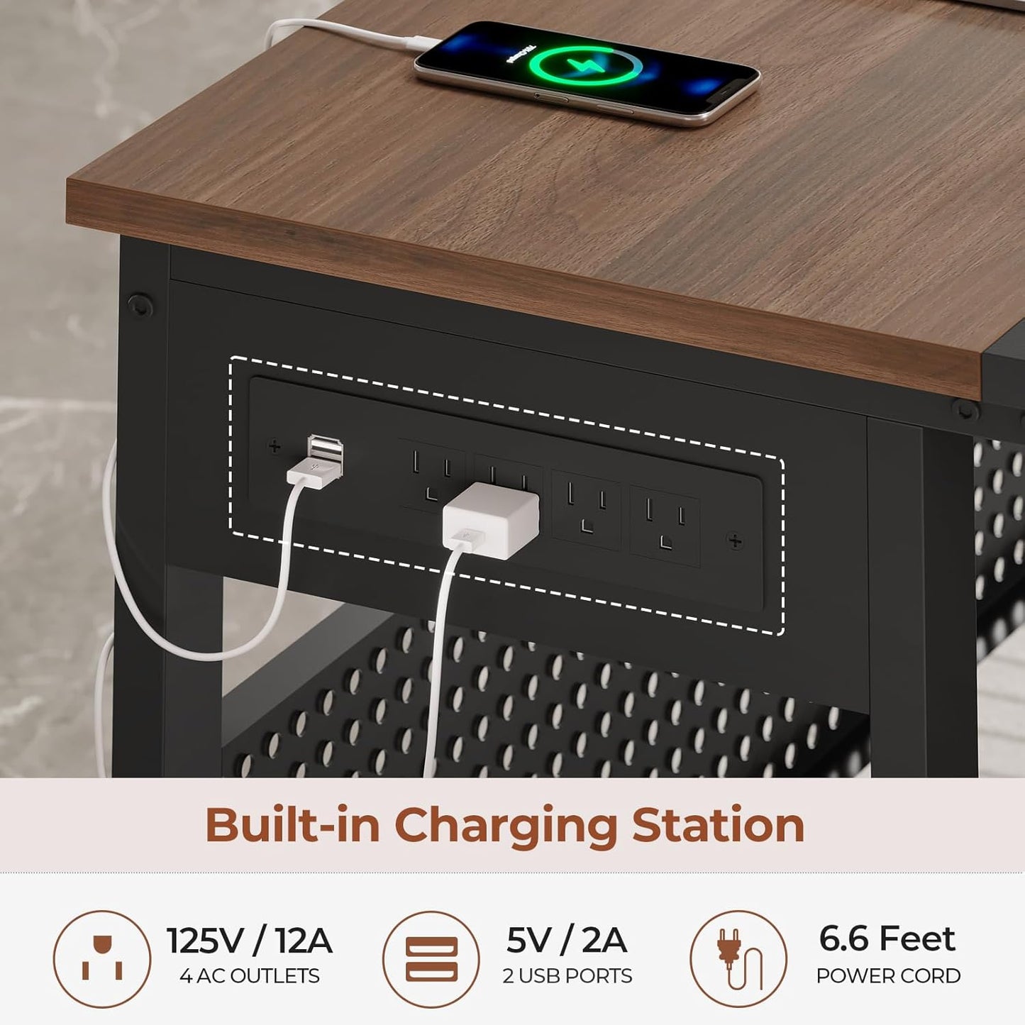 71" L Shaped Executive Desk, Reversible Computer Desk with Mobile File Cabinet and Power Outlets, Large Office Desk with Storage Shelves for Home Office, Walnut