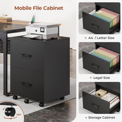 71" Executive Desk with Mobile File Cabinet, Reversible L Shaped Desk with Power Outlets, Large Office Desk, Rustic Brown
