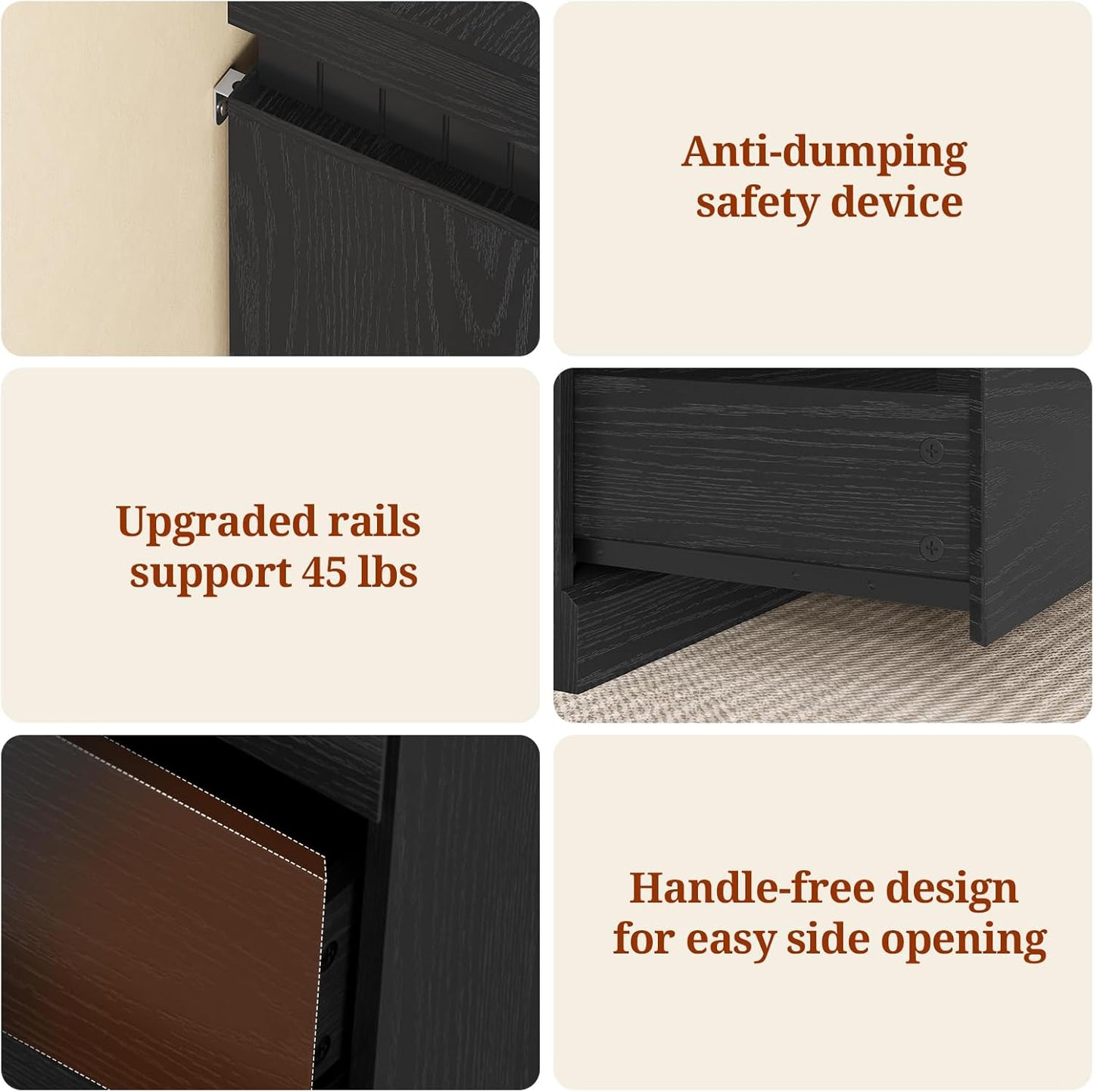 5 Drawers Dresser, Modern Floating Dressers with LED Light and Power Outlet, Chest of Drawer for Living Room, Hallway, Entryway, Black