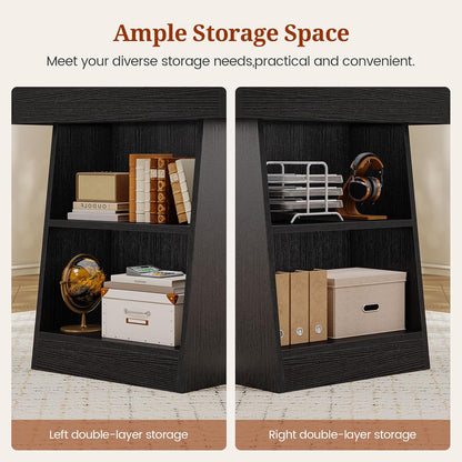 55.9" Executive Desk with Power Outlets, Modern Home Office Desk with Storage Shelves, Computer Desk Conference Table, Black