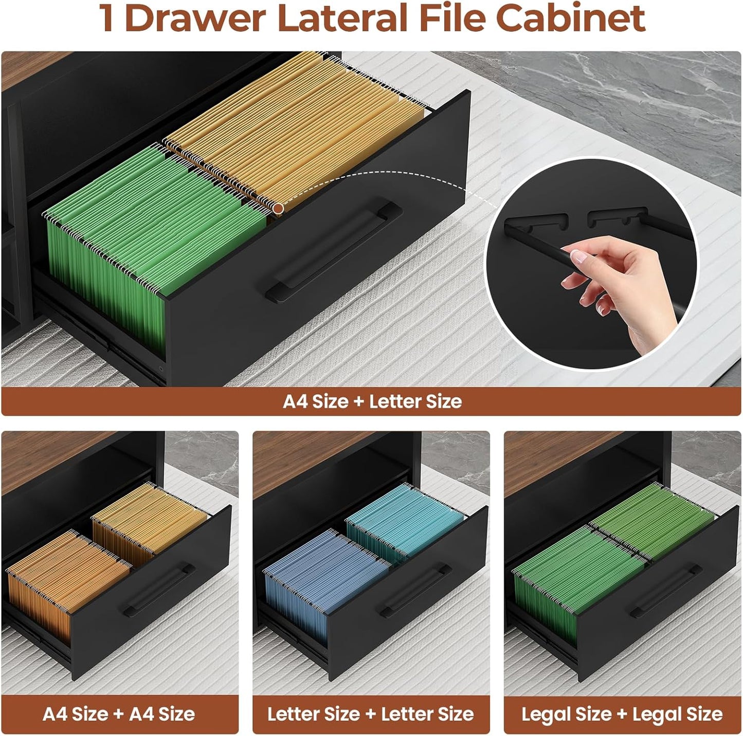 71" L Shaped Executive Desk, Large Office Desk with Widen File Drawers and Power Outlets, Reversible Computer Desk Corner Desk with Storage Shelves, Walnut