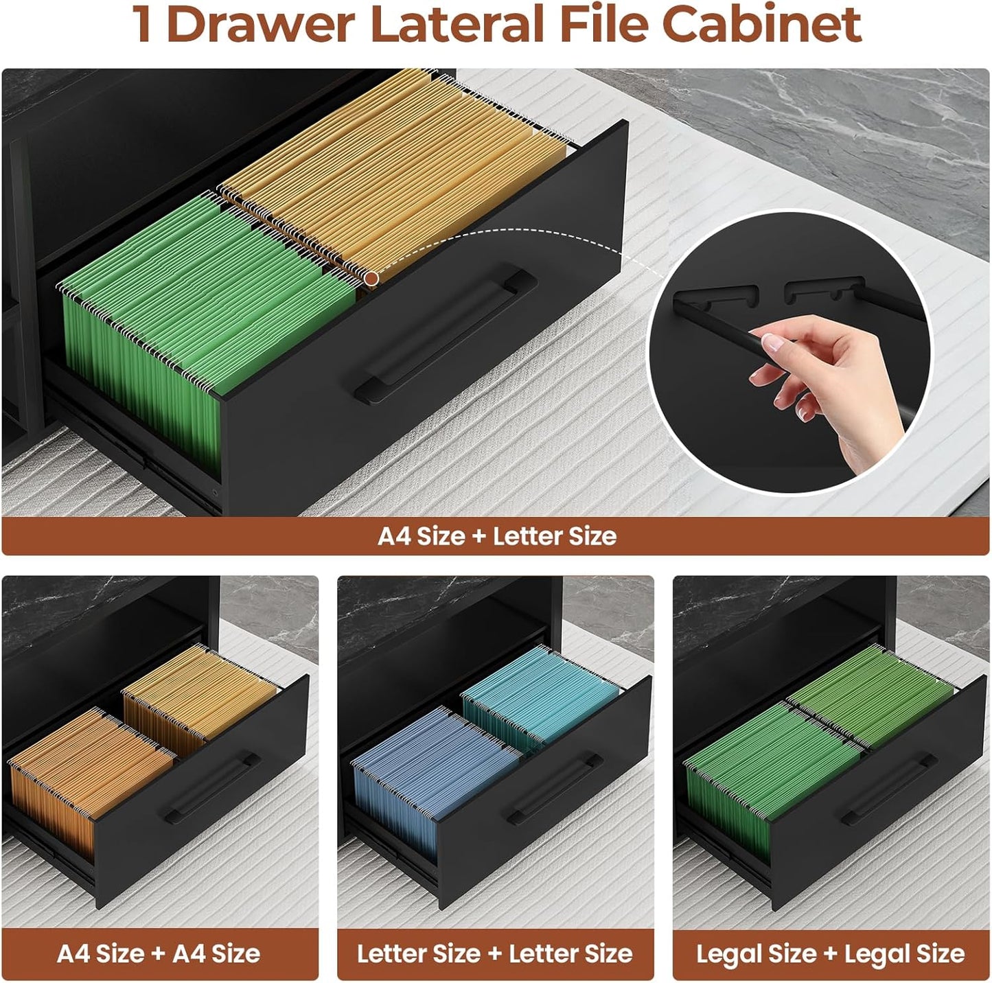 71" L Shaped Executive Desk, Large Office Desk with Widen File Drawers and Power Outlets, Reversible Computer Desk Corner Desk with Storage Shelves, Marble Black