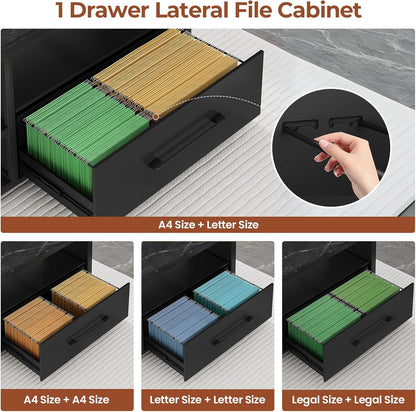 71" L Shaped Executive Desk, Large Office Desk with Widen File Drawers and Power Outlets, Reversible Computer Desk Corner Desk with Storage Shelves, Marble Black