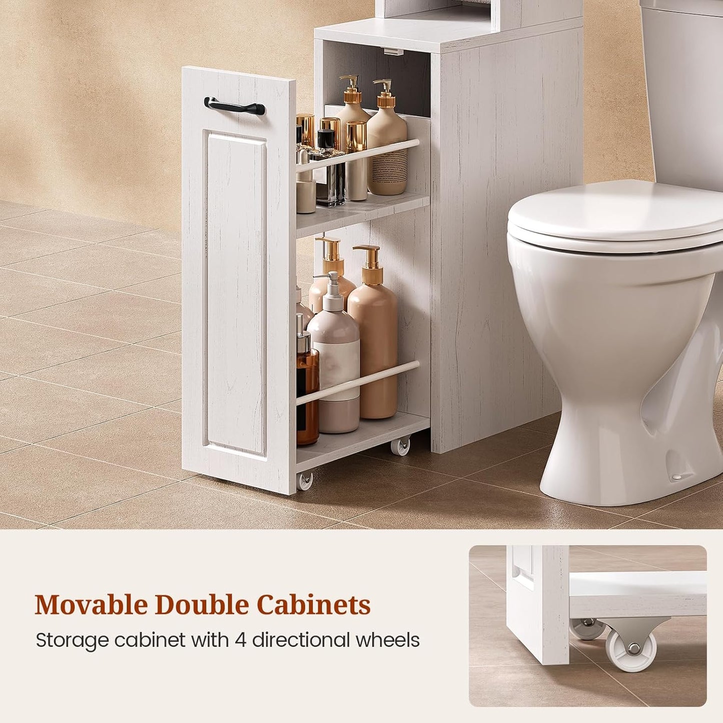 Farmhouse Over The Toilet Storage Cabinet with Pulley, Bathroom Storage Cabinet with Adjustable Shelf and Open Shelf for Bathroom, Restroom, Laundry, White Brown