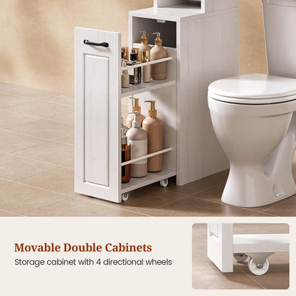 Farmhouse Over The Toilet Storage Cabinet with Pulley, Bathroom Storage Cabinet with Adjustable Shelf and Open Shelf for Bathroom, Restroom, Laundry, White Brown