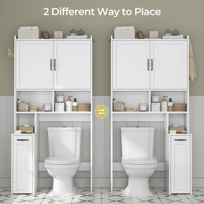 Over The Toilet Storage Cabinet with Pulley, Bathroom Storage Cabinet, with Adjustable Shelf and Open Shelf for Bathroom, Restroom, Laundry, White