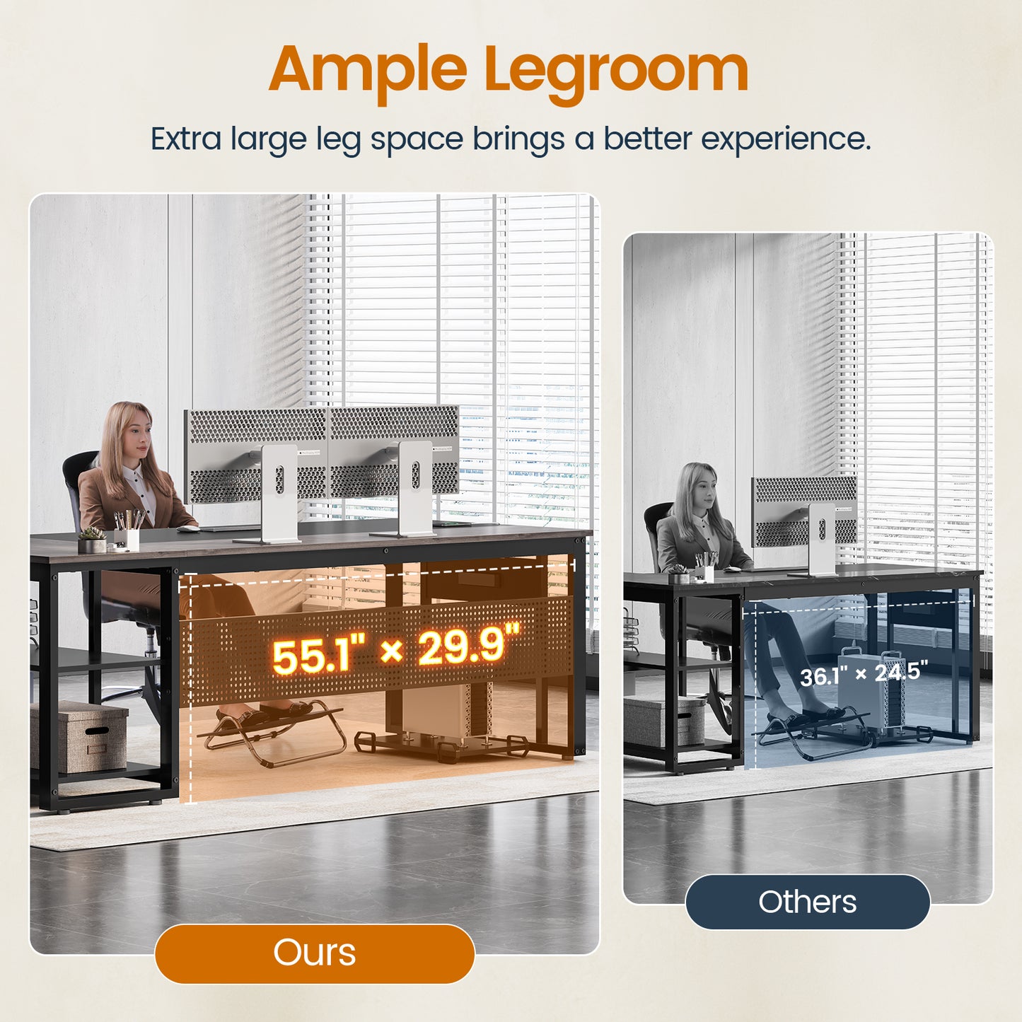 71" Executive Desk with Power Outlets, Modern L Shaped Office Desk with File Drawers and Pegboard, Large Computer Desk, Gray