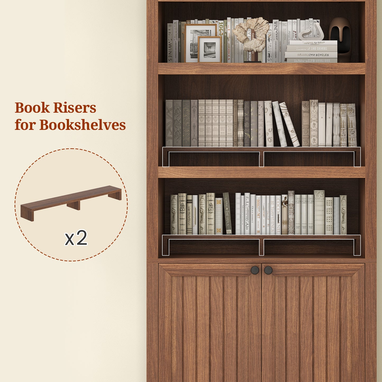 81" Tall Arched Bookshelf, Kitchen Pantry Storage Cabinet, 6-Tier Bookcase with 2 Doors for Living Room, Kitchen, Home Office, Brown