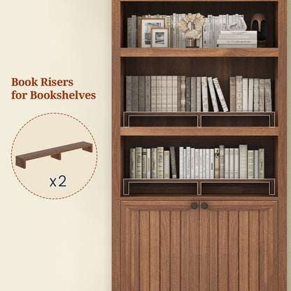 81" Tall Arched Bookshelf, Kitchen Pantry Storage Cabinet, 6-Tier Bookcase with 2 Doors for Living Room, Kitchen, Home Office, Brown