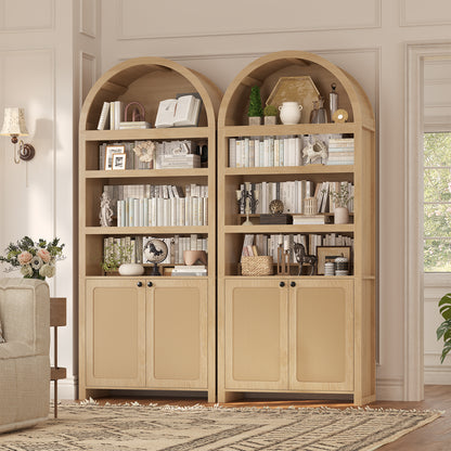 81" Tall Arched Kitchen Pantry Storage Cabinet, 6-Tier Bookcase with 2 Doors for Living Room, Kitchen, Home Office, Oak