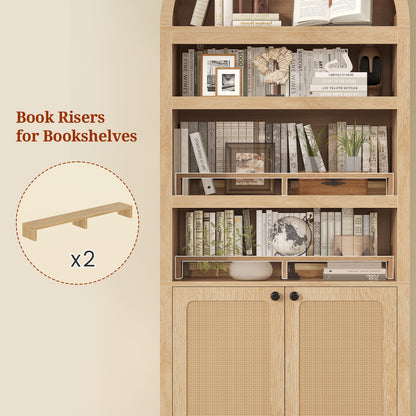 81" Tall Arched Kitchen Pantry Storage Cabinet, 6-Tier Bookcase with 2 Doors for Living Room, Kitchen, Home Office, Oak