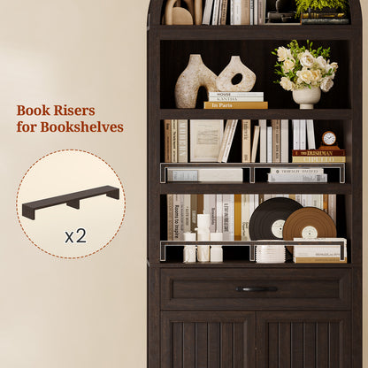 84.6" Tall Arched Bookcase, 6-Tier Arched Bookshelf with Cabinet & Drawers, Modern Display Storage Rack for Living Room, Bedroom, Home Office, Brown