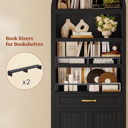 84.6" Tall Arched Bookcase, 6-Tier Arched Bookshelf with Cabinet & Drawers, Modern Display Storage Rack for Living Room, Bedroom, Home Office, Black