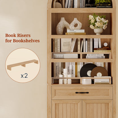 84.6" Tall Arched Bookcase, 6-Tier Arched Bookshelf with Cabinet & Drawers, Modern Display Storage Rack for Living Room, Bedroom, Home Office, Oak