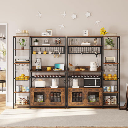 Bakers Rack with Power Outlet, Kitchen Stand with Storage Shelf and Cabinet, Rustic Brown